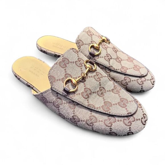 Gucci Women’s Princetown Slipper Beige Ebony Original GG Canvas w Horsebit Sz 35 - Picture 1 of 4